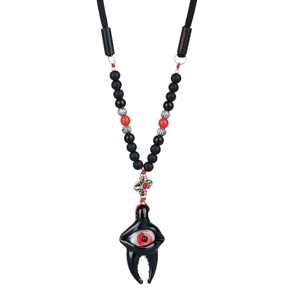 Eye Tooth Glass Pendant with Beaded String Necklace | 14" | Colors Vary