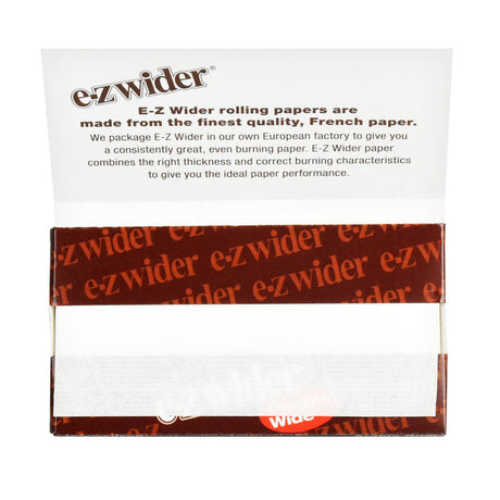 EZ Wider Double Wide Rolling Papers pack open to show sheets, made in Belgium, 3" size