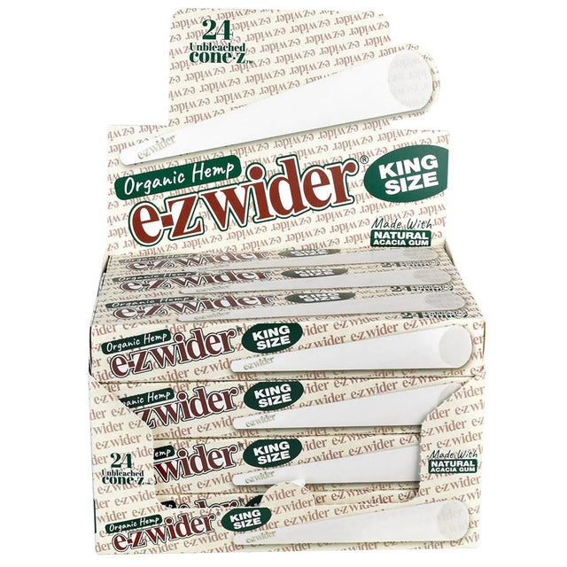 EZ Wider Organic Hemp King Size Unbleached Cone Rolling Papers, 12 Pack Display