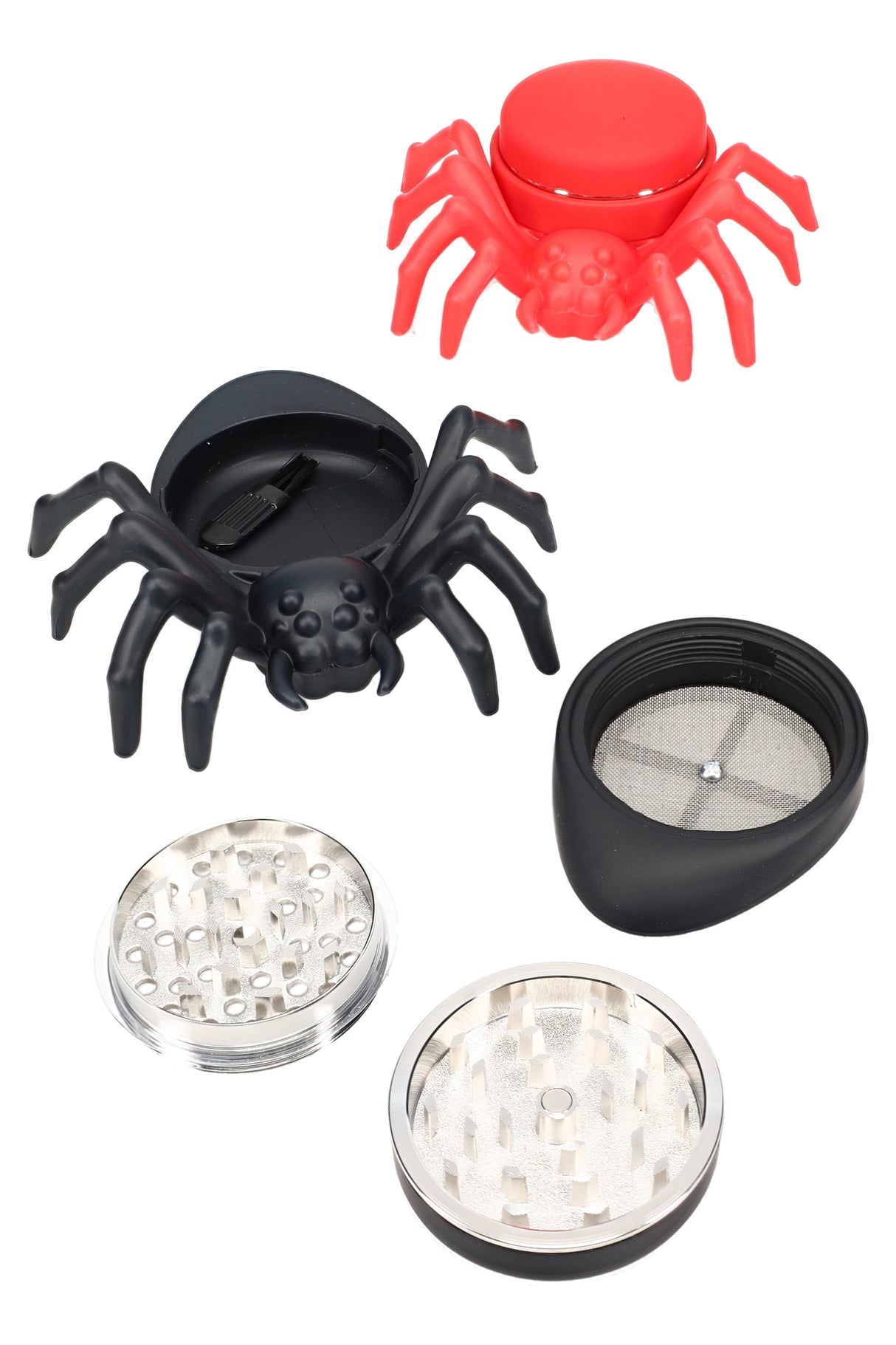 Plastic 4-Part Spider Herb Grinder “Web Slinger” – 2″ – Assorted Colors