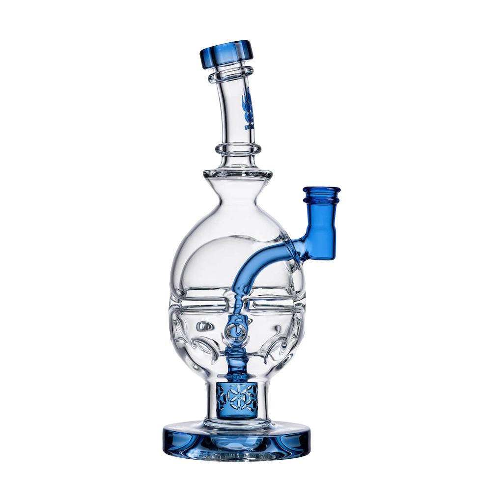CALIBEAR FAB EGG Dab Rig with clear glass and blue accents, front view on white background