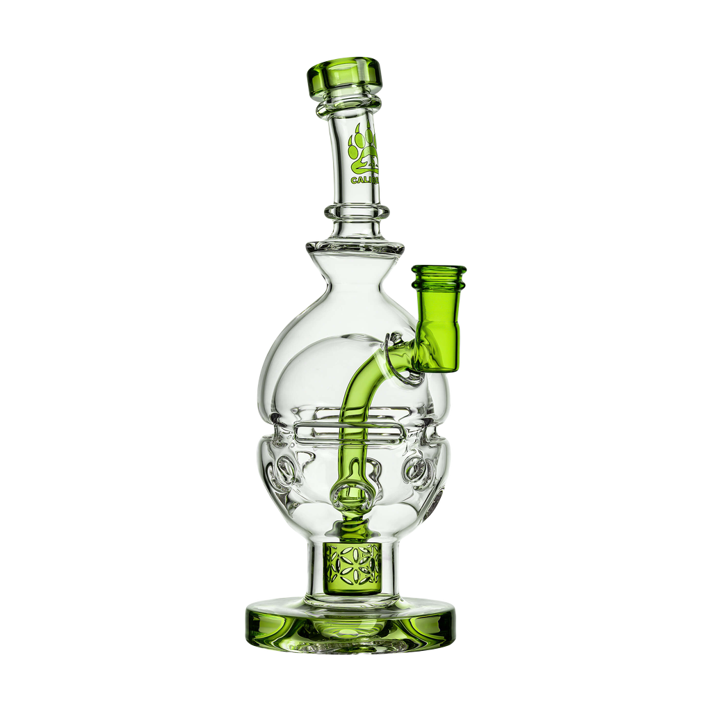 Calibear Fab Egg Dab Rig in Clear with Green Accents, Beaker Design, 8" Height, 14mm Joint