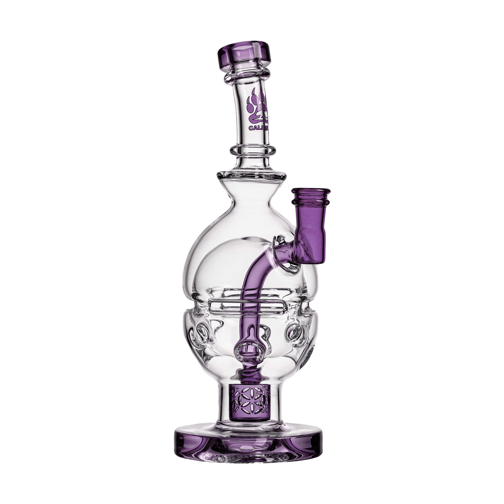 Calibear Fab Egg Dab Rig with purple accents, clear frosted glass, and beaker design, 8" height