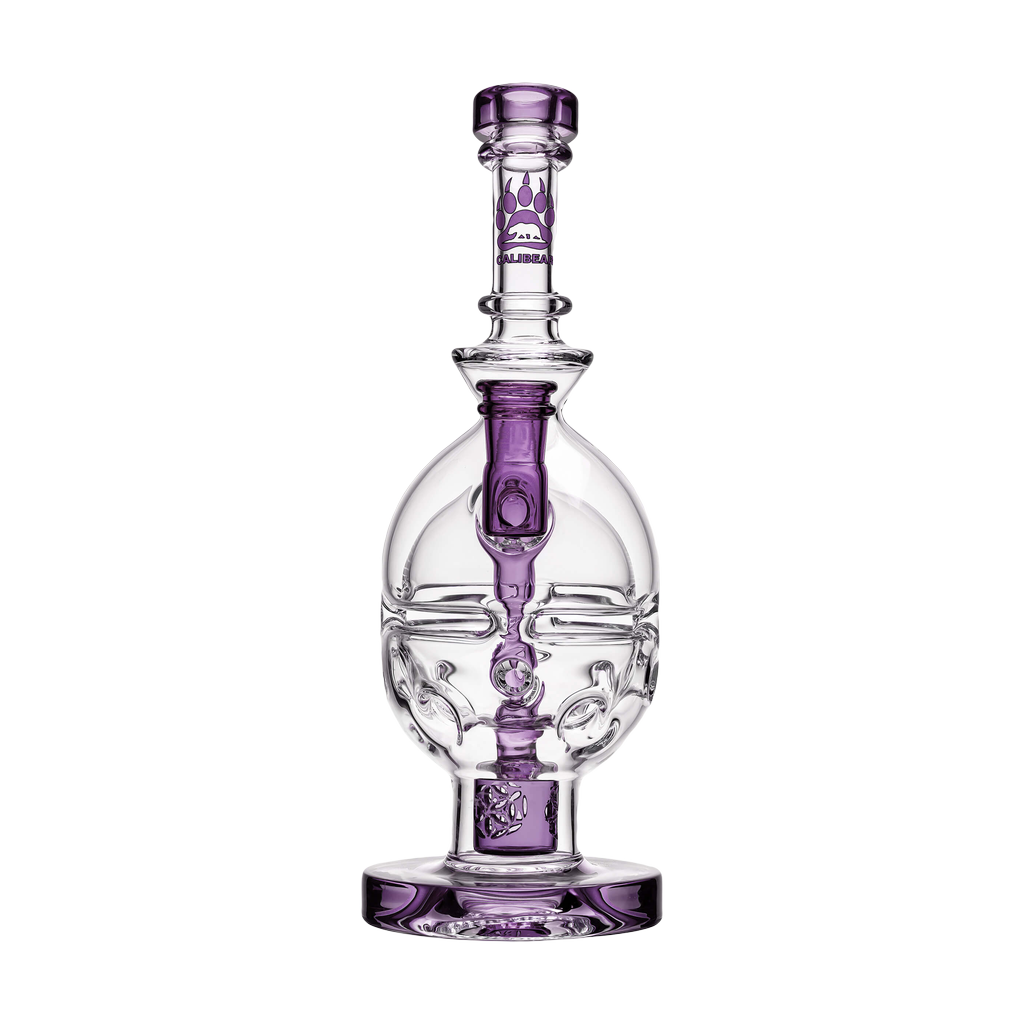 Calibear Fab Egg Dab Rig in Clear and Purple, 8" Height, 14mm Joint, Front View