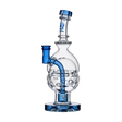 Calibear Fab Egg Dab Rig in Clear with Blue Accents, 8" Height, 14mm Joint, Front View