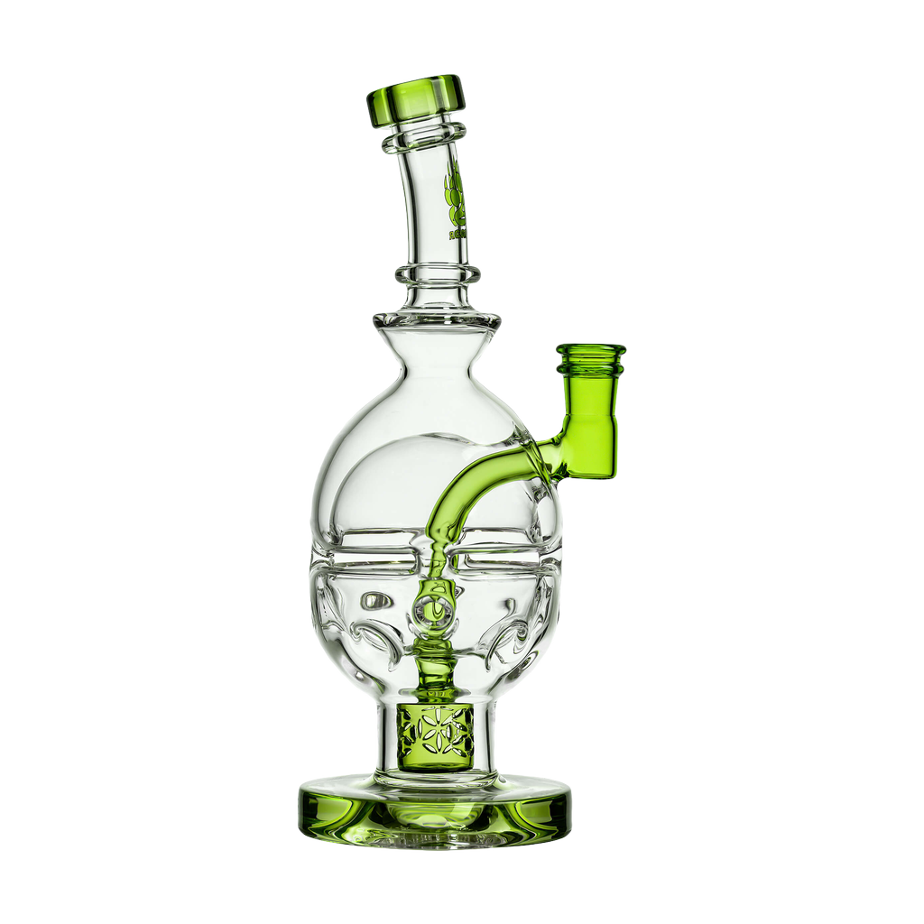 Calibear Fab Egg Dab Rig in Clear and Lime Green, 8" Height, 14mm Joint, Front View