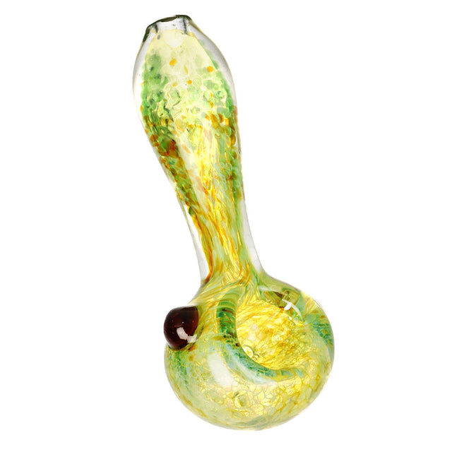 Fall Fire Fritted Glass Spoon Pipe, 4.25" Heavy Wall Borosilicate, Front View