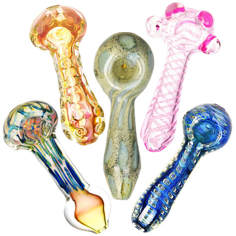 Assorted Fancy Worked Spoon Pipes, 4"-5", Borosilicate Glass, Top View