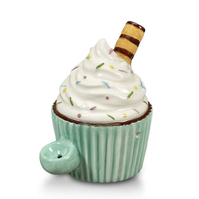 Fashioncraft Handpipe designed as a ceramic cupcake with sprinkles, front view on white background