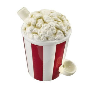 Fashioncraft Ceramic Handpipe shaped like a popcorn cup with a deep bowl, front view on white background