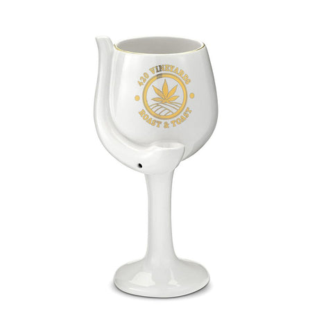 Fashioncraft Ceramic Handpipe shaped like a Wine Goblet - Front View on White Background