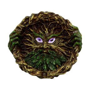 Father Nature Round Polyresin Ashtray with detailed tree face design, 5.25" diameter, top view