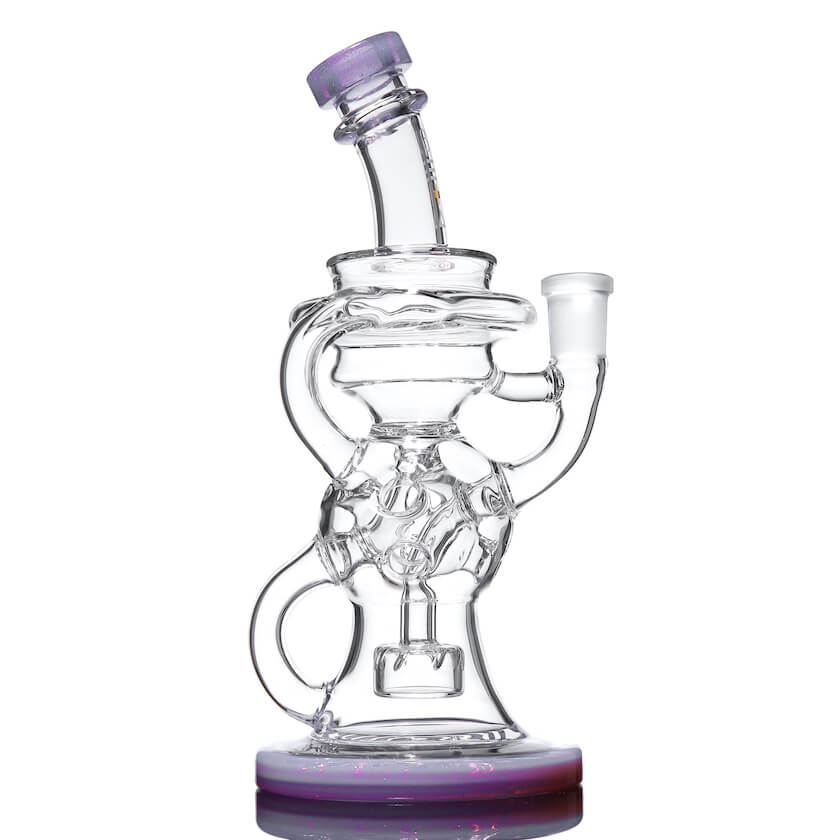 Beta Glass Labs Omega 2.0 clear dab rig with slyme accents and recycler design, front view