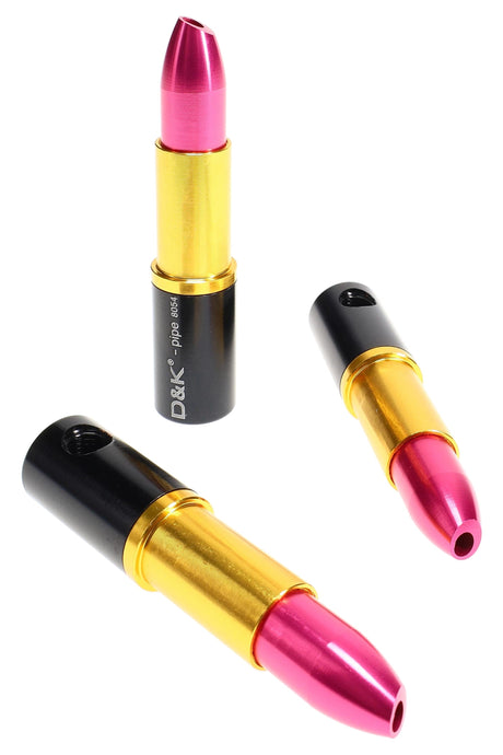 Pink Lipstick Metal Hand Pipe “Pucker Up” – 3″ – Gift Set with 5 Screens