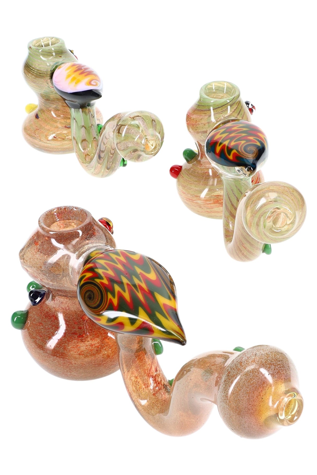 Glass Hammer Bubbler “Rake & Ripple” – Silver Fumed – 8″ – Assorted Colors