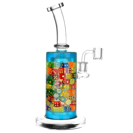 Feelin' Lucky Glass Rig - 11" with colorful dice design, 14mm Disc Percolator, UV accents, front view