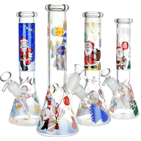 Assorted Christmas Themed Beaker Glass Water Pipes - 10" with Santa Claus Designs