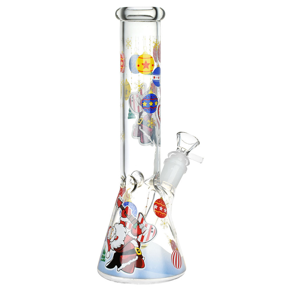 Festive Christmas Themed Glass Beaker Water Pipe - 10" with Santa Claus Design - Front View