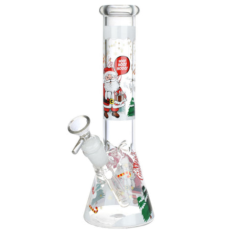 Festive Christmas Themed Beaker Glass Water Pipe, 10" with Santa Design - Front View
