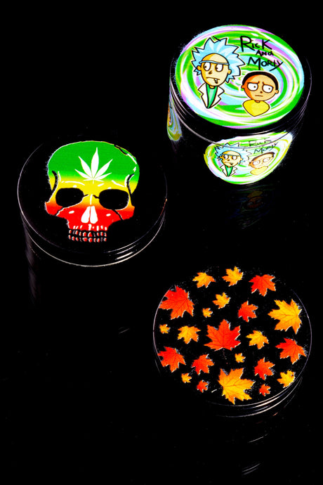 Black Aluminum 4-Part Metal Herb Grinder “Sticker Stack” – 2¼″