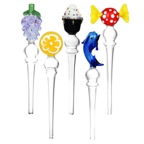 Assorted Figurine Dab Straws made of Borosilicate Glass, 5.75", displayed in a row