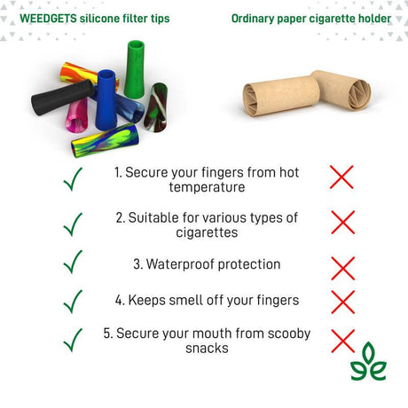 Weedgets Tic-Toke Silicone Filter Tips 10pc in mixed colors, comparison with paper holder