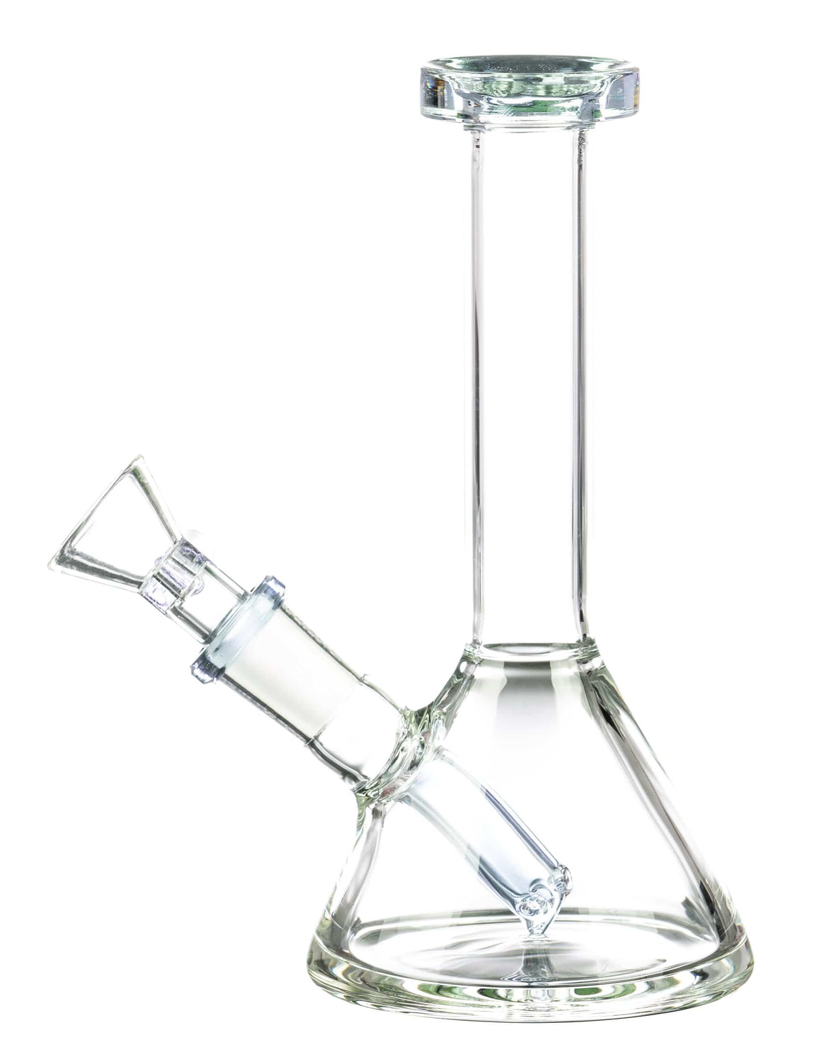 Valiant Distribution Fixed Downstem Mini Beaker Bong, 6" Height, Clear Glass, 45 Degree Joint, Front View