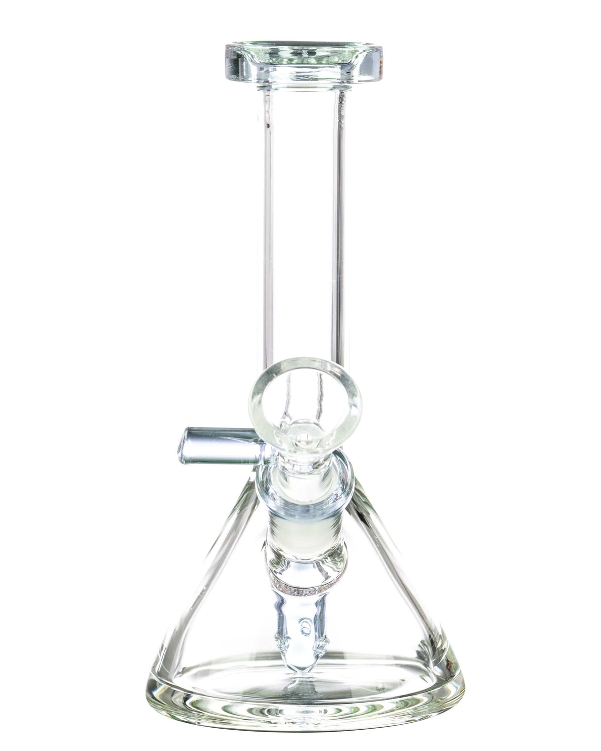Valiant Distribution Fixed Downstem Mini Beaker Bong Front View with Clear Glass and Hole Diffuser