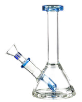 Valiant Distribution 6" Mini Beaker with Fixed Downstem, Blue Accents, Side View
