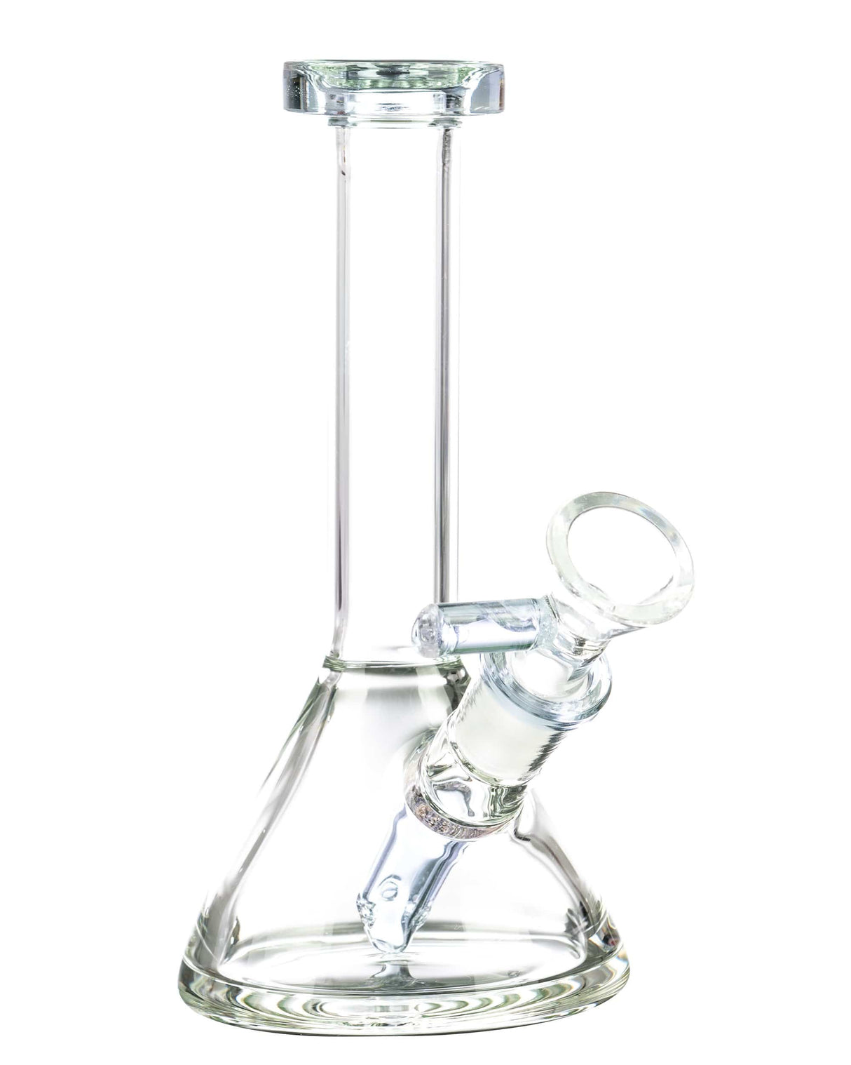 Valiant Distribution Fixed Downstem Mini Beaker Bong in Purple with Hole Diffuser for Dry Herbs, Side View