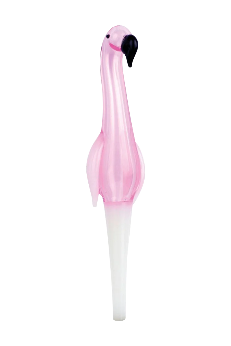 6" Flamingo-shaped Borosilicate Glass Dab Straw Collector, Heavy Wall Design, Front View