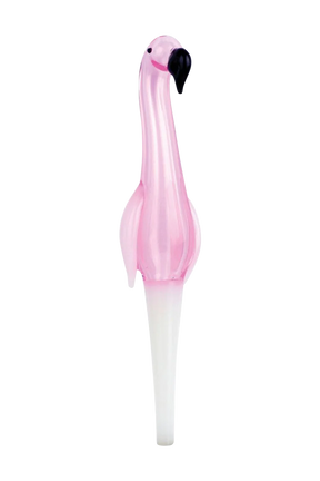 6" Flamingo-shaped Borosilicate Glass Dab Straw Collector, Heavy Wall Design, Front View