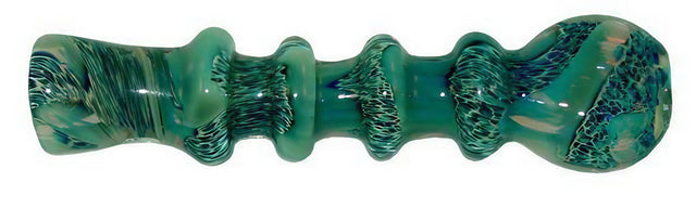 Compact 3.5" Flat Mouth Glass Tobacco Taster in Green Swirl Design, Portable and Durable