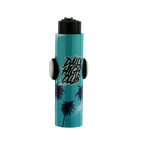 Teal FLKR Clipper Lighter Spinner with Bottle Opener, Poker, and Palm Design - Front View
