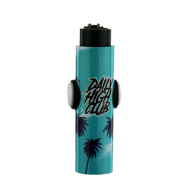 Teal FLKR Clipper Lighter Spinner with Bottle Opener, Poker, and Palm Design - Front View