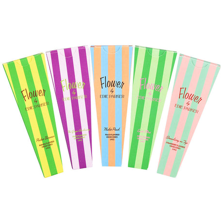 Edie Parker Flower Crush Cones 3-pack in vibrant striped designs, front view on white background