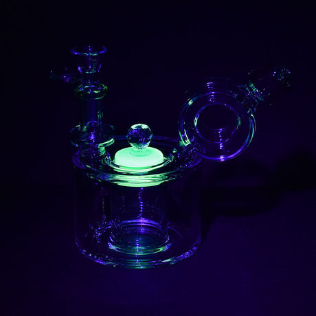 Flower Focus Water Pipe, 5.5" Borosilicate Glass, under UV light showing glow feature