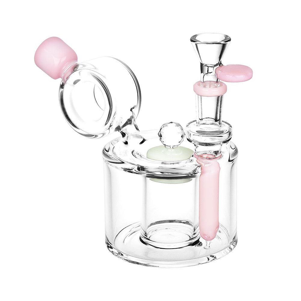 Flower Focus Water Pipe 5.5" 14mm Female Joint Borosilicate Glass with Pink Accents