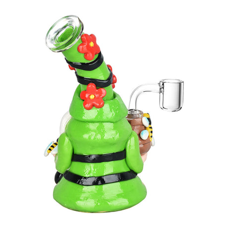 Flower Gnome 7" UV Reactive Glass Dab Rig with Enamel Detail - Front View