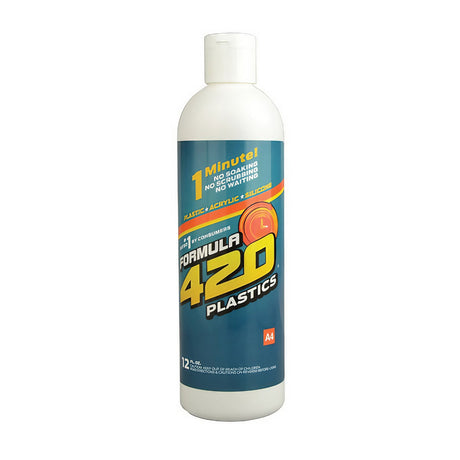 Formula 420 Plastics Cleaner 12oz bottle for bong maintenance, front view on white background