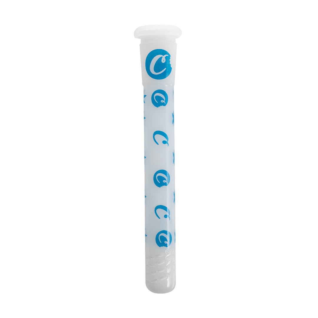 Cookies V Straights Water Pipe with Blue Logos, 14mm Female Joint, Front View on White