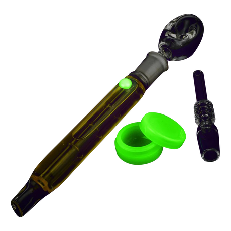 Freezable Glycerin Dab Straw & Spoon Pipe combo with neon green accents, angled view
