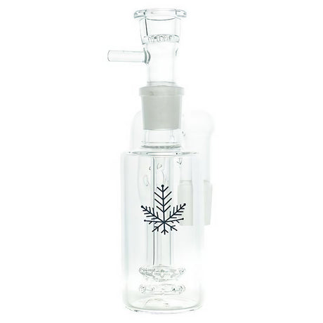 Freeze Pipe Ash Catcher for bongs, clear glass, front view with snowflake logo, fits 14mm & 18mm joints