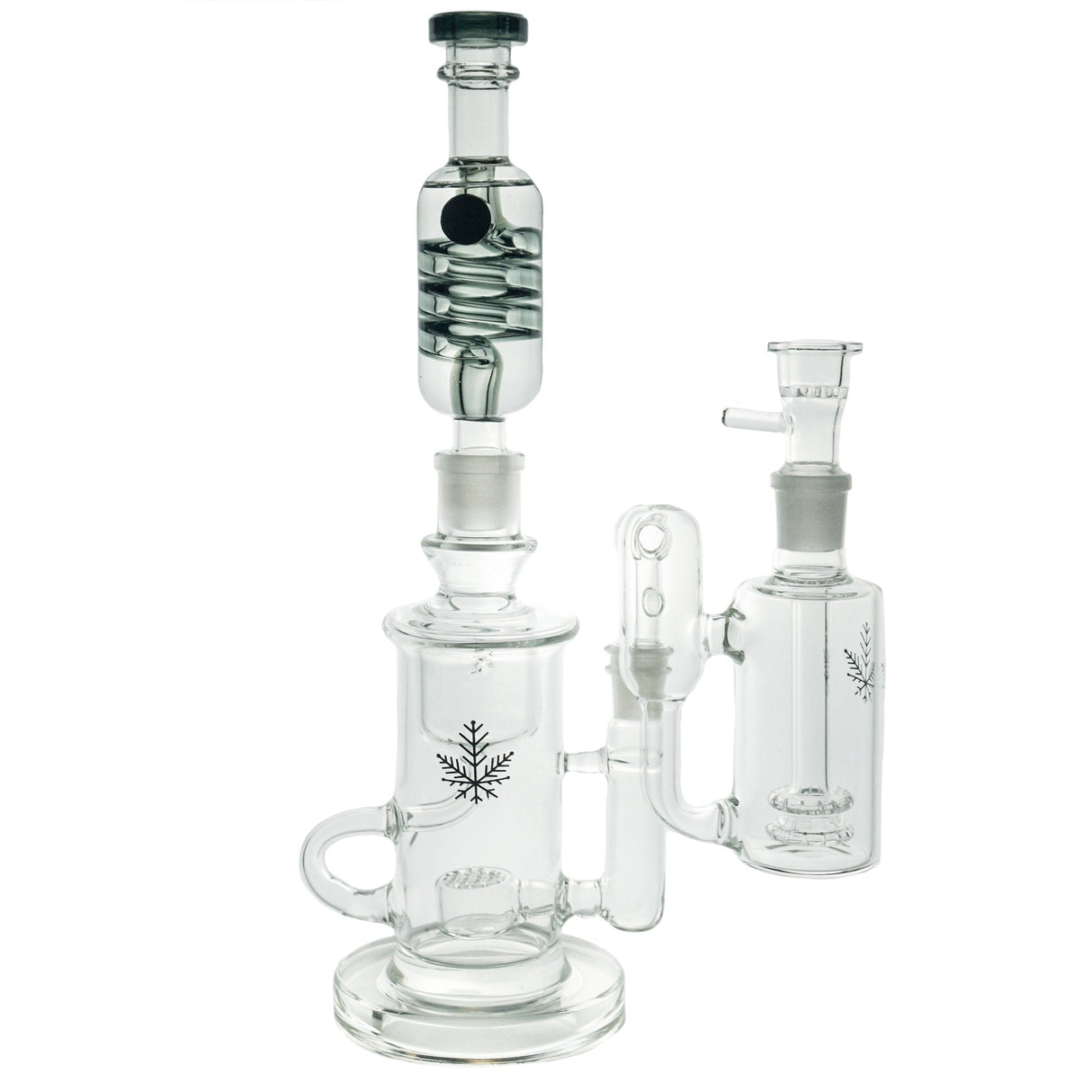 Freeze Pipe Ash Catcher with 14mm joint size, clear glass, front view on white background