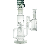 Freeze Pipe Ash Catcher with clear glass and frosted logo, compatible with 14mm and 18mm bongs