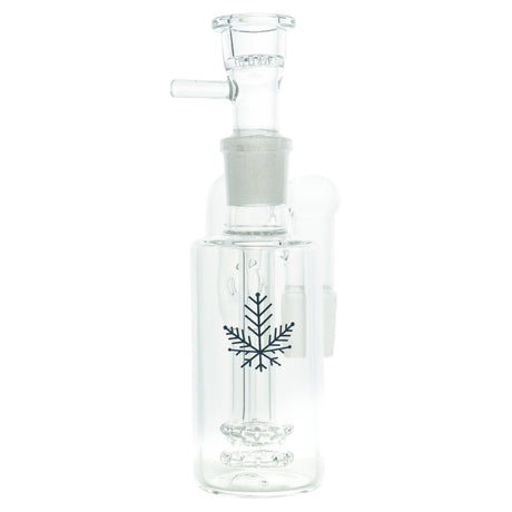 Freeze Pipe Ash Catcher with frosted logo, clear glass, front view on white background