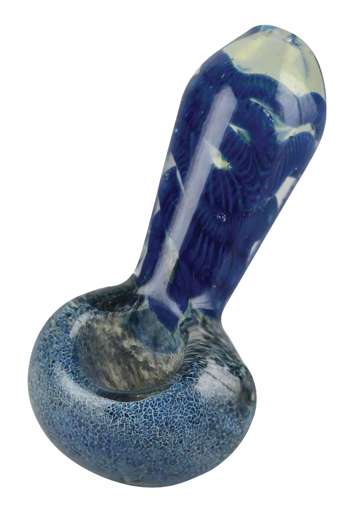 Blue Frit & Cord Worked Spoon Hand Pipe, 3.25" Borosilicate Glass, for Dry Herbs - Side View