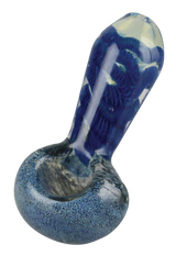 Blue Frit & Cord Worked Spoon Hand Pipe, 3.25" Borosilicate Glass, for Dry Herbs - Side View