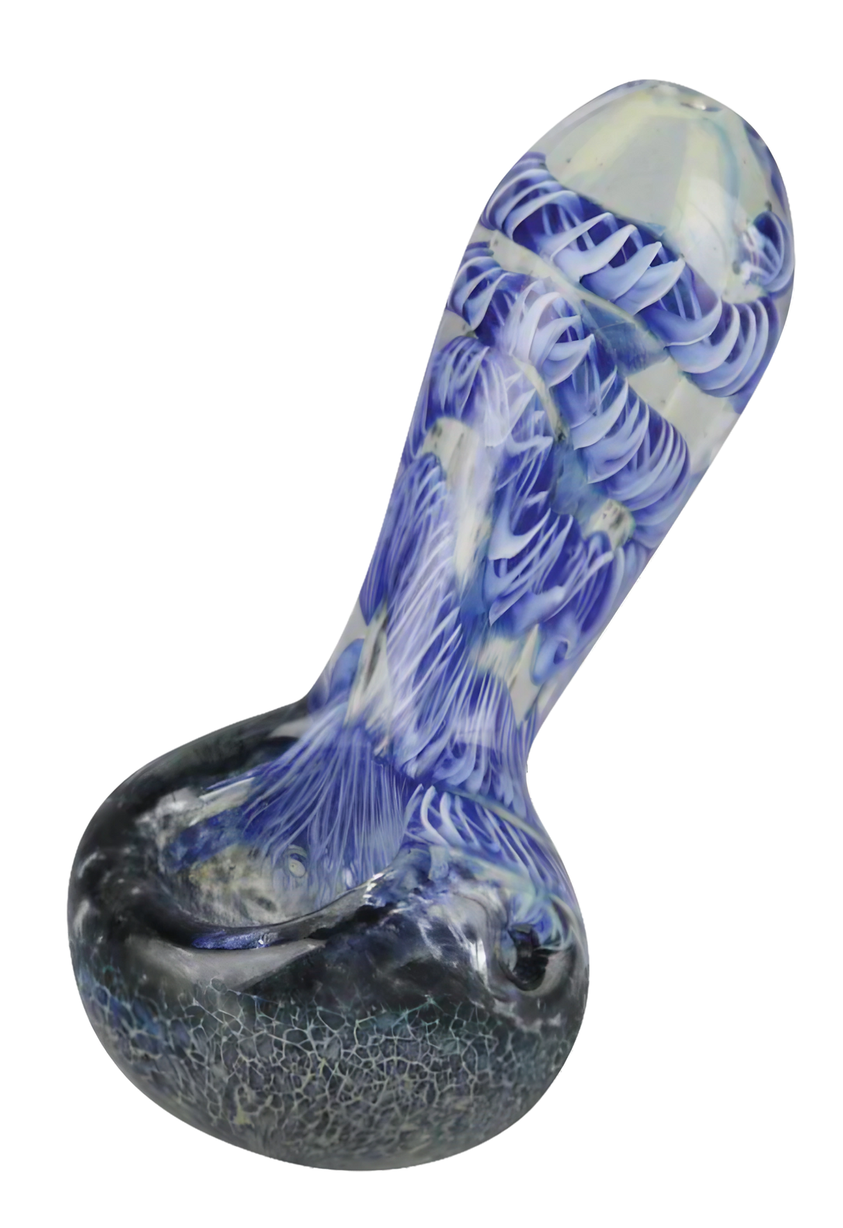 Frit & Cord Worked Spoon Hand Pipe in Borosilicate Glass, 3.25" for Dry Herbs, Side View