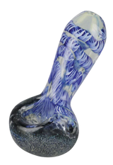 Frit & Cord Worked Spoon Hand Pipe in Borosilicate Glass, 3.25" for Dry Herbs, Side View
